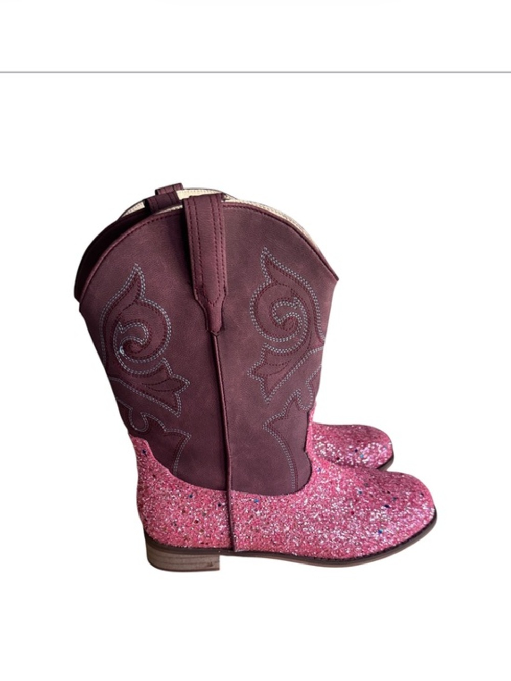 RLW Girls Pink Glitter Western Cowboy Boots Size 7